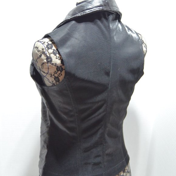 Genuine Leather Patchwork Motorcycle Vest Women's L Zip-Up Shiny Mesh Back Biker - Picture 4 of 8
